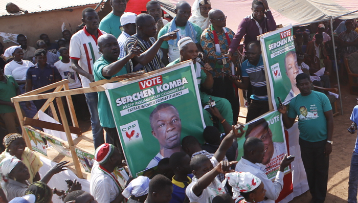 Convention People’s Party (CPP) Flag bearer, Mr Ivor Kobina Greenstreet (sited with a microphone)  